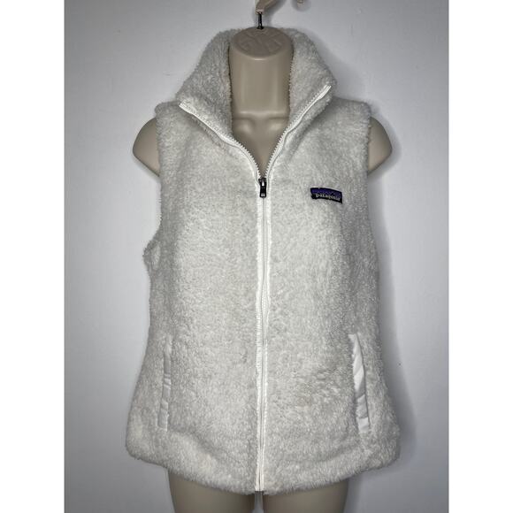 Patagonia Los Gatos Vest Womens Small White Deep-Pile Fleece Pocket Full-Zip - Picture 1 of 9